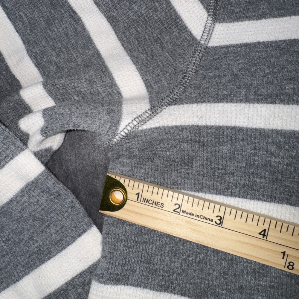 American Eagle Outfitters Mens Medium‎ Grey White Striped Thermal Waffle Hoodie - Picture 11 of 14